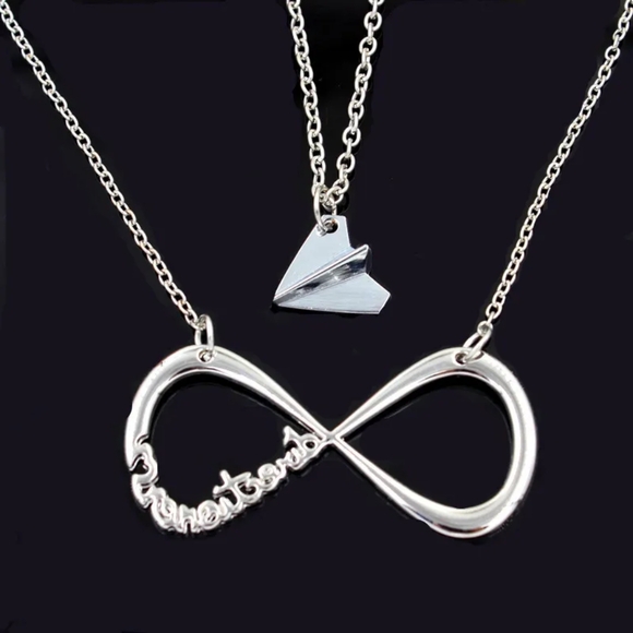 SET OF 2 Directioner infinity necklace plus Harry Styles paper airplane silver - Picture 2 of 4